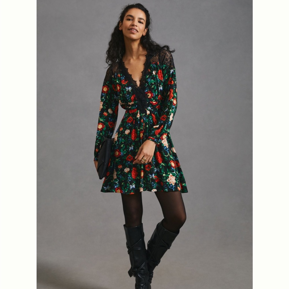 NWT Anthropologie Lacy V-Neck Mini Dress